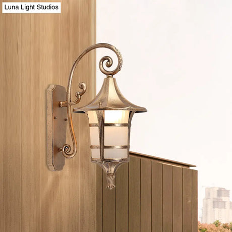 Farmhouse Wall Sconce Light With Opal Glass Shade And Lantern Design Black/Coffee