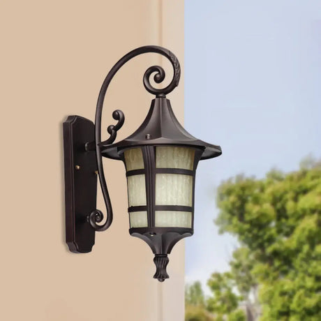 Farmhouse Wall Sconce Light With Opal Glass Shade And Lantern Design Black/Coffee Coffee