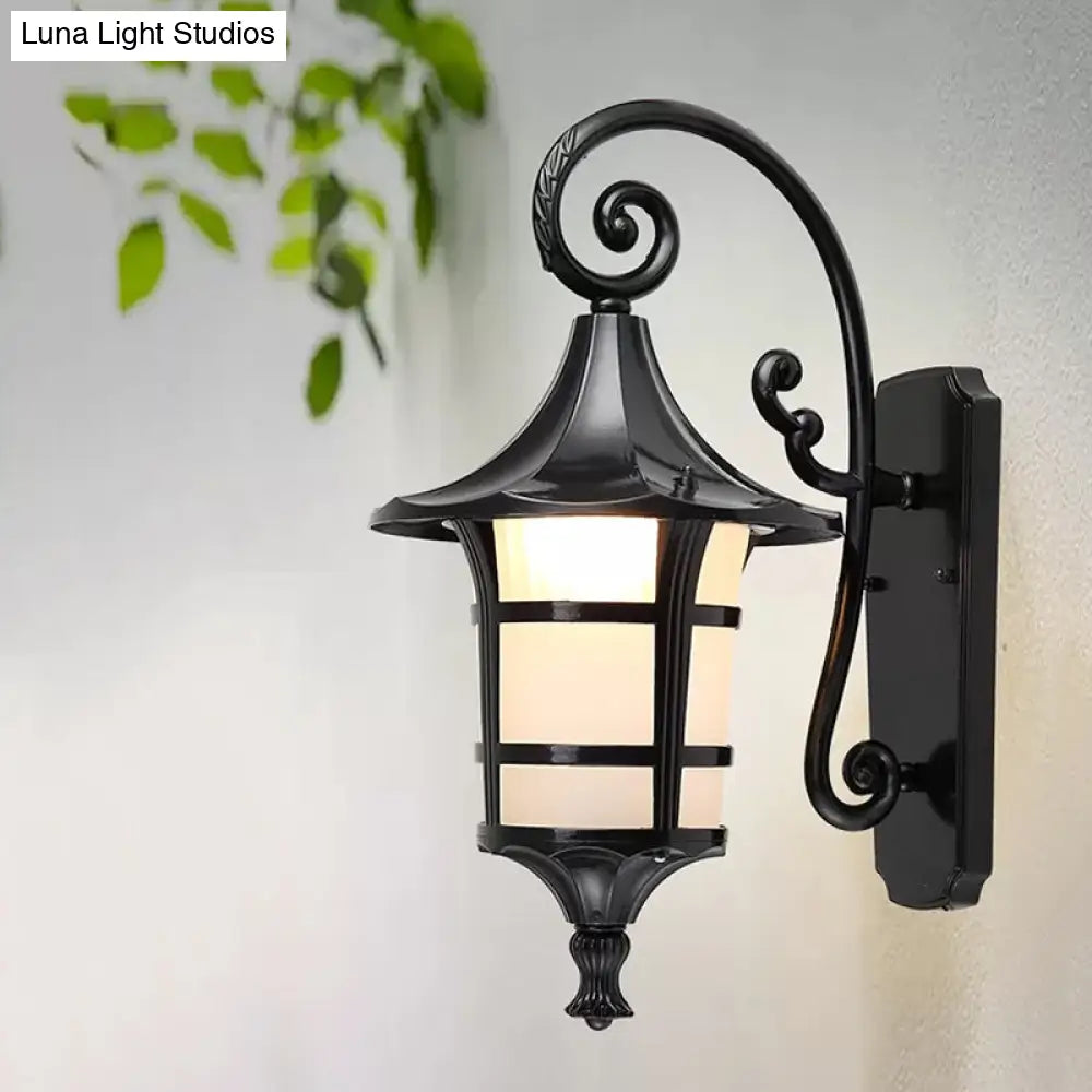 Farmhouse Wall Sconce Light With Opal Glass Shade And Lantern Design Black/Coffee