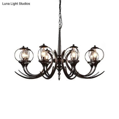 Farmhouse Wire Guard Chandelier With Curved Arm 8-Light Iron Hanging Fixture (Black)