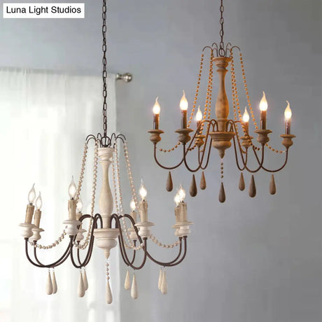 Farmhouse Wood Chandelier: Swooping Arms Candelabra Design Ceiling Light