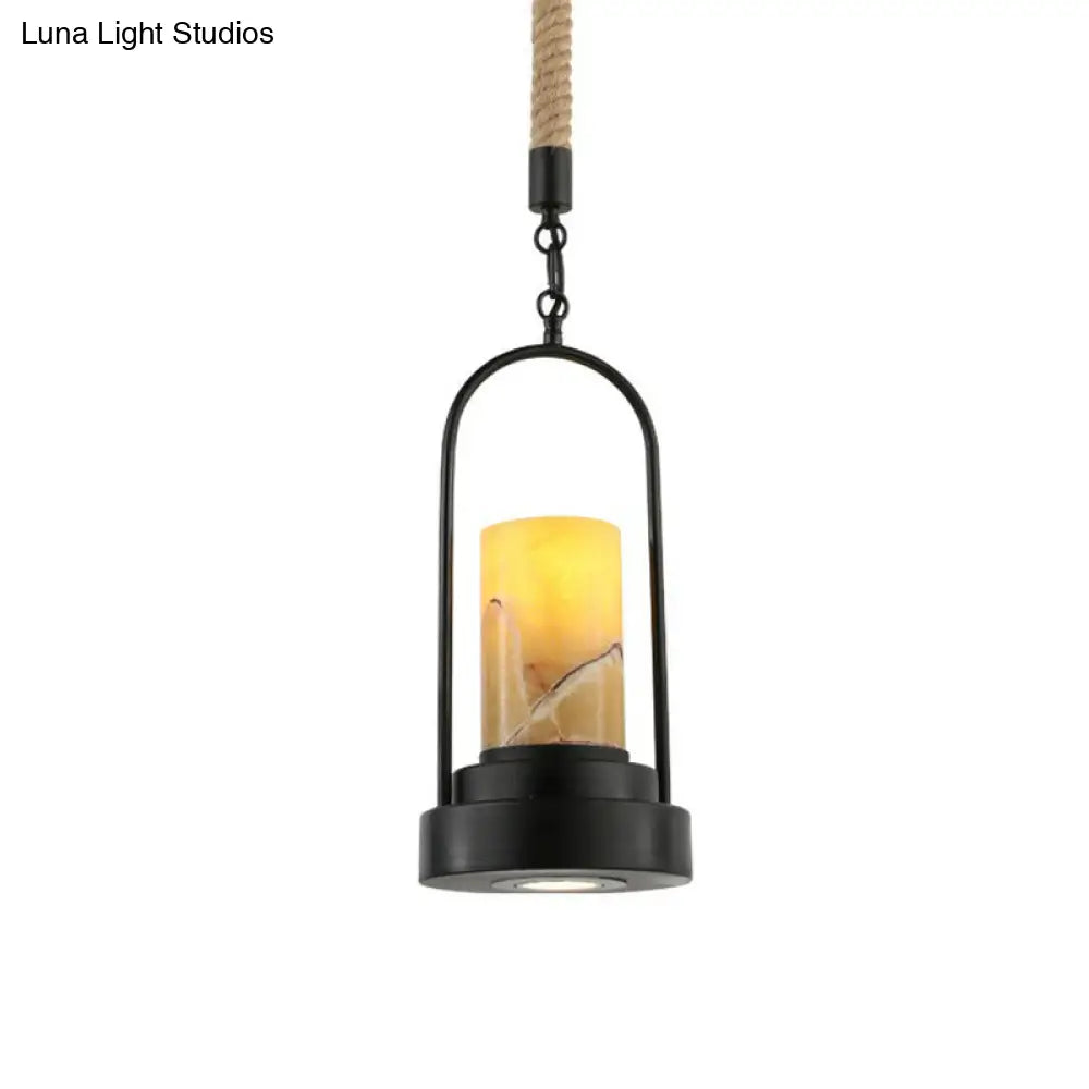 Rustic Marble Pendant Lamp With Faux Candle And Rope Details