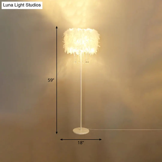 Feather Drum Floor Reading Light - Simple And Modern 1-Light White Gooseneck Lamp With Optional