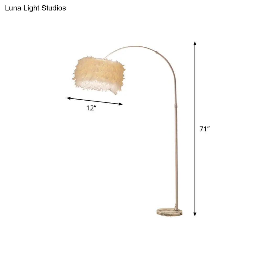 Feather Drum Floor Reading Light - Simple And Modern 1-Light White Gooseneck Lamp With Optional