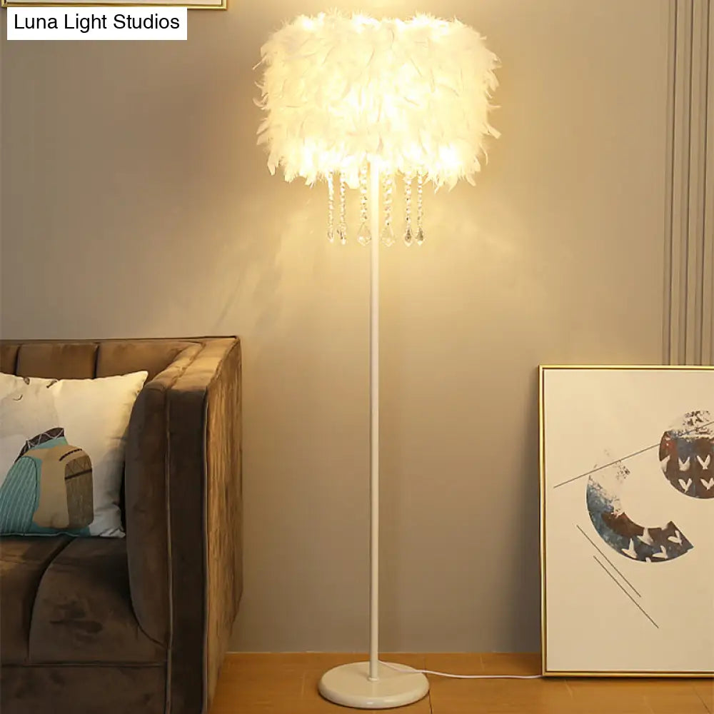 Feather Drum Floor Reading Light - Simple And Modern 1-Light White Gooseneck Lamp With Optional