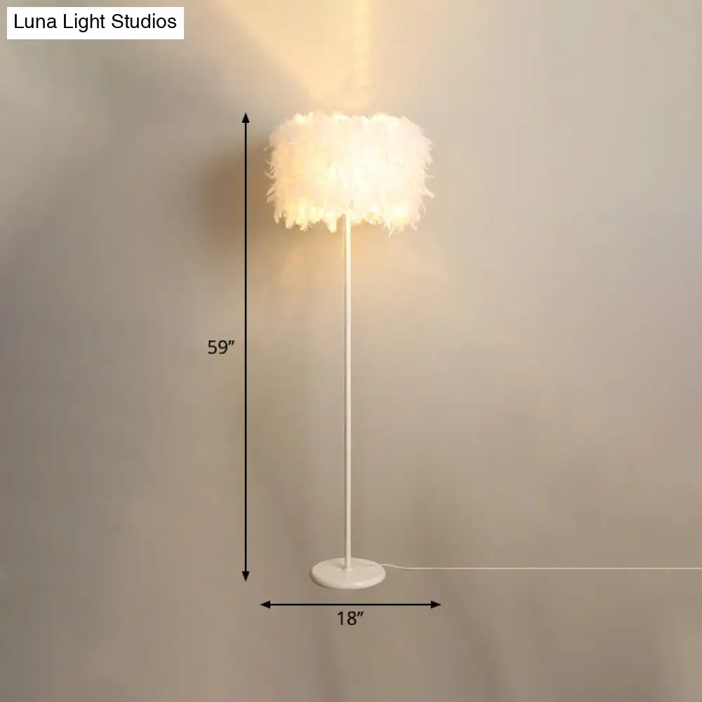 Feather Drum Floor Reading Light - Simple And Modern 1-Light White Gooseneck Lamp With Optional