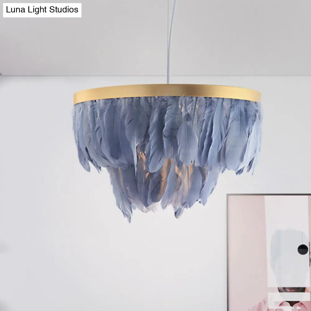 Feathered Pendant Light Kit - Postmodern Layered 1 Head White/Blue Dining Room Drop