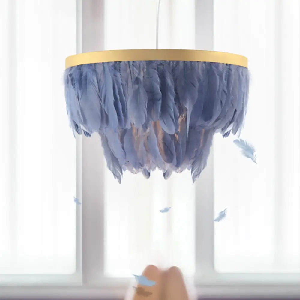 Feathered Pendant Light Kit - Postmodern Layered 1 Head White/Blue Dining Room Drop Blue