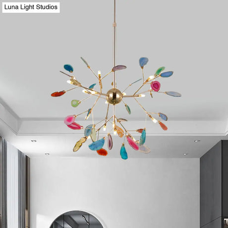 Firefly Agate Ceiling Pendant Lamp - Modern 4/16-Light Chandelier For Living Room In Blue/Green