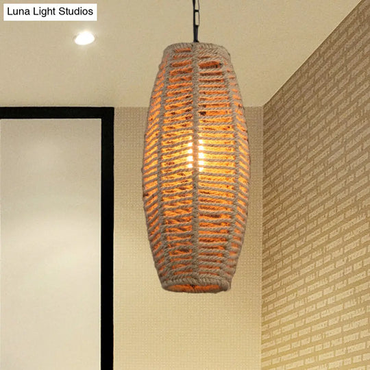 Fish-Basket Rope Pendant Lamp In Beige - Countryside 1-Light Hanging Fixture