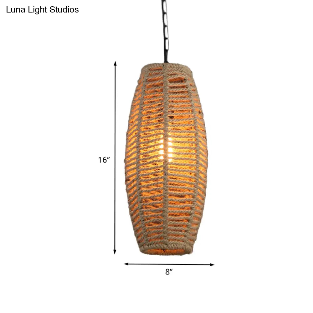 Fish-Basket Rope Pendant Lamp In Beige - Countryside 1-Light Hanging Fixture