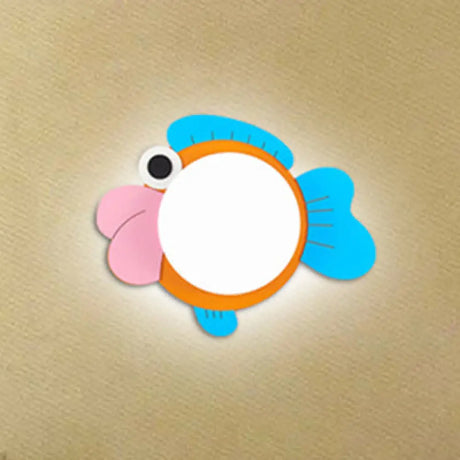 Fish Cartoon Led Wall Sconce For Boys And Girls Bedroom - Wood Acrylic Pink
