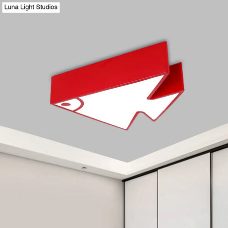 Fish Led Ceiling Lamp For Kids - Acrylic Flush Mount Light In Red/Green/Blue