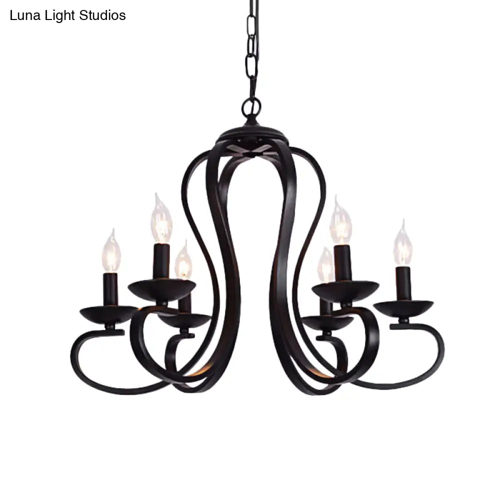 Flameless Industrial Candle Ceiling Lamp - 3/5 Bulb Metallic Hanging Light In Black For Living Room