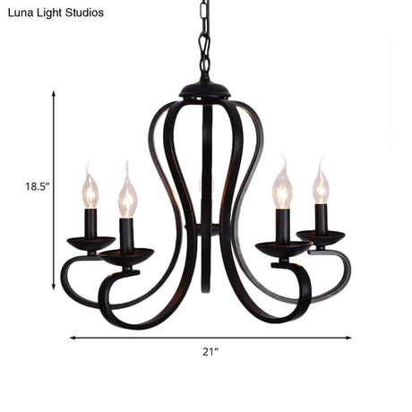 Flameless Industrial Candle Ceiling Lamp - 3/5 Bulb Metallic Hanging Light In Black For Living Room