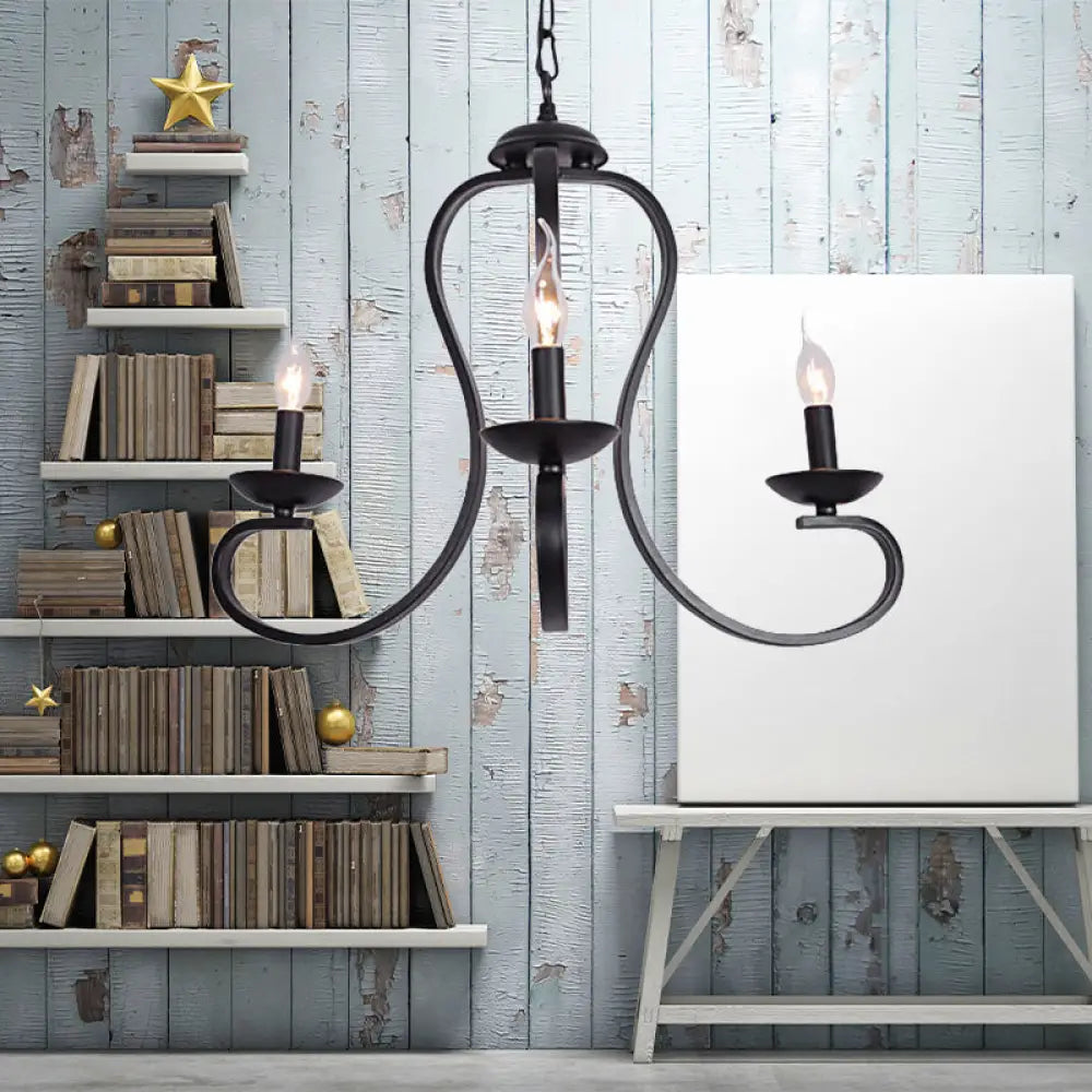 Flameless Industrial Candle Ceiling Lamp - 3/5 Bulb Metallic Hanging Light In Black For Living Room