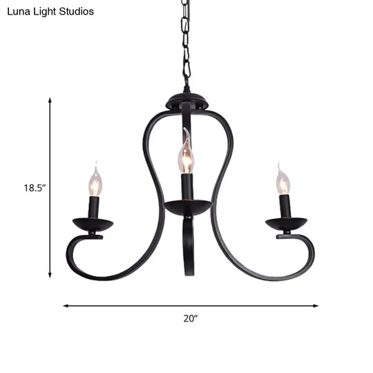 Flameless Industrial Candle Ceiling Lamp - 3/5 Bulb Metallic Hanging Light In Black For Living Room