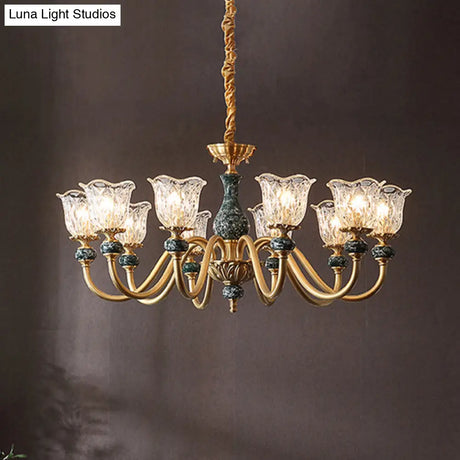 Flared Glass Chandelier Light Fixture With Ruffle Edge In Brass - Traditional Ceiling Lighting