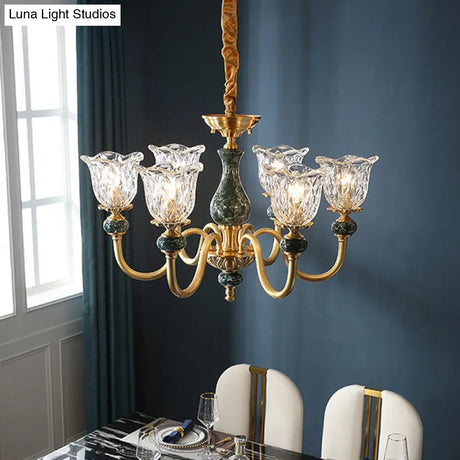 Flared Glass Chandelier Light Fixture With Ruffle Edge In Brass - Traditional Ceiling Lighting