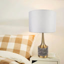 Flared Gold Night Lamp: Modern Antiqued 1-Light Table Light With Marble Base And Fabric Shade