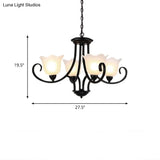 Flared Shade Frosted Glass Ceiling Lamp With Traditional Bedroom Chandelier Pendant Light - Black