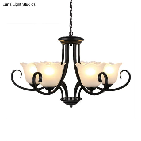Flared Shade Frosted Glass Ceiling Lamp With Traditional Bedroom Chandelier Pendant Light - Black