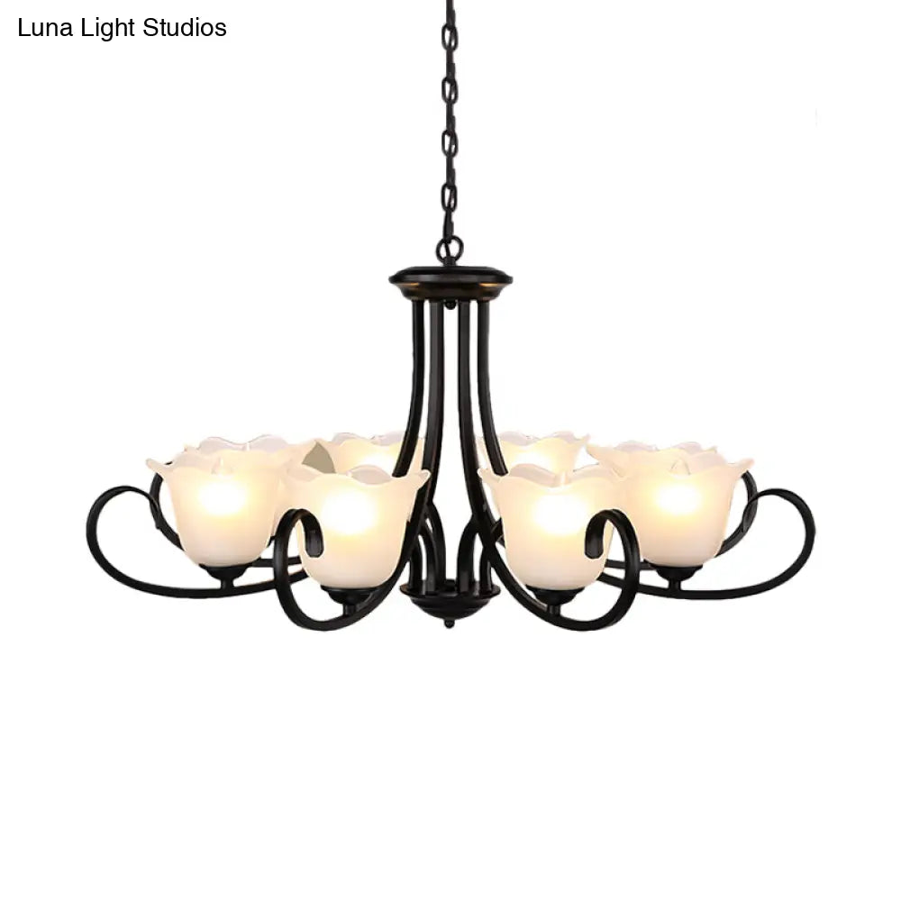 Flared Shade Frosted Glass Ceiling Lamp With Traditional Bedroom Chandelier Pendant Light - Black