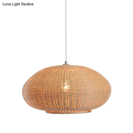 Flaxen Lantern Ceiling Lamp - Asia 1-Head Bamboo Pendant Light For Dining Room
