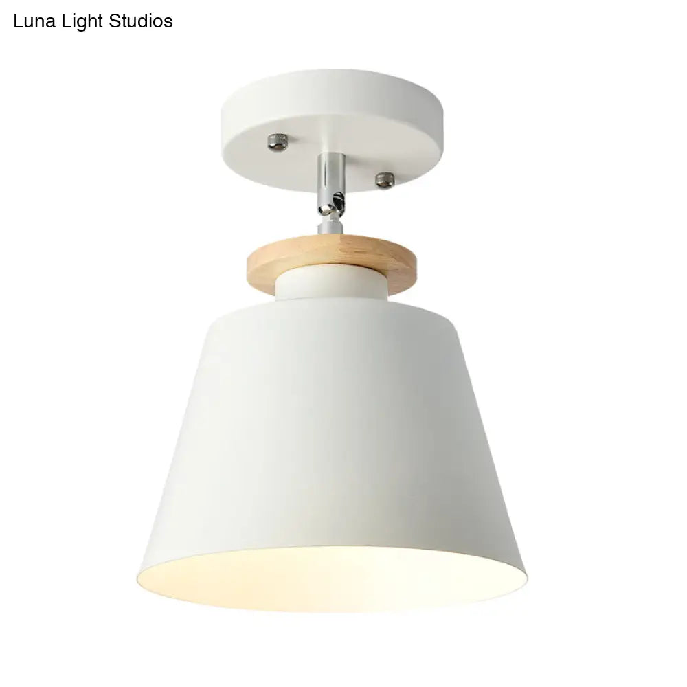 Flexible Metal Semi Flush Ceiling Light For Corridor - Simple Barrel Design With 1