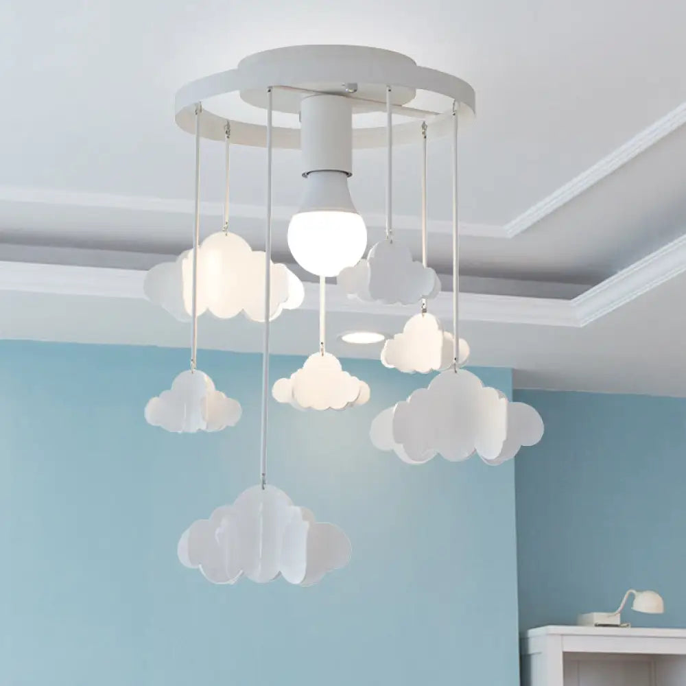 Floating Cloud Ceiling Mount Light - White Metallic Lamp For Baby Room