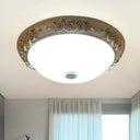 Floral Accent Led Vintage Flush-Mount Ceiling Light Fixture - White Glass 12’/16’/19.5’ Wide / 12’