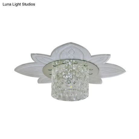 Floral Base Led Flush Mount Corridor Light With Clear Crystal Prism Cylinder