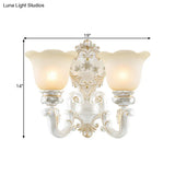 Floral Cream Glass Wall Sconce - White Cottage Light Single/Double Head Elegant Swooping Arm