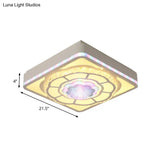 Floral Design Square Bedroom Ceiling Lamp: Crystal White Flush Mount Light Fixture With Nordic