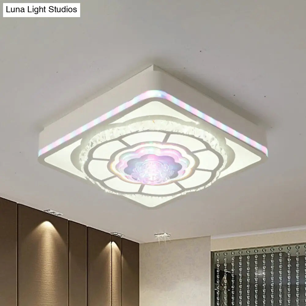 Floral Design Square Bedroom Ceiling Lamp: Crystal White Flush Mount Light Fixture With Nordic Touch