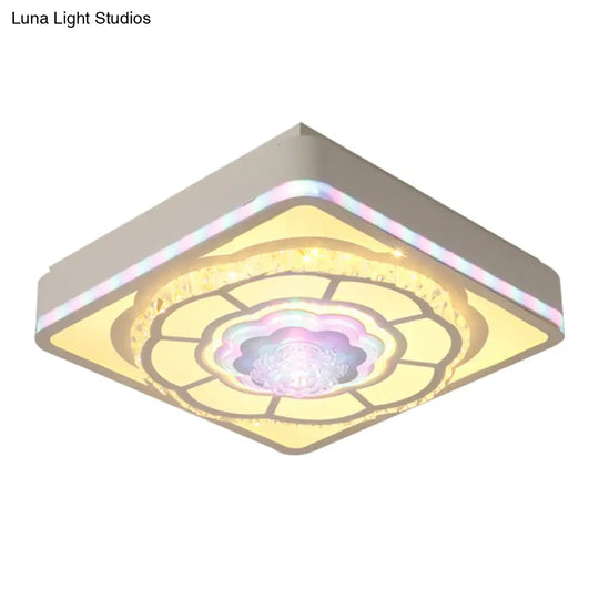 Floral Design Square Bedroom Ceiling Lamp: Crystal White Flush Mount Light Fixture With Nordic
