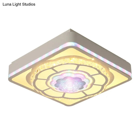 Floral Design Square Bedroom Ceiling Lamp: Crystal White Flush Mount Light Fixture With Nordic Touch