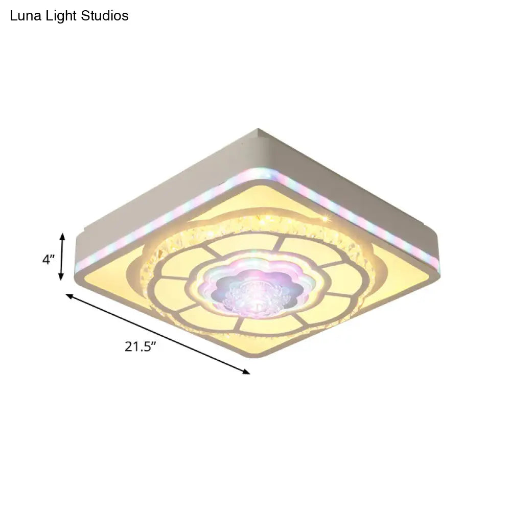 Floral Design Square Bedroom Ceiling Lamp: Crystal White Flush Mount Light Fixture With Nordic Touch