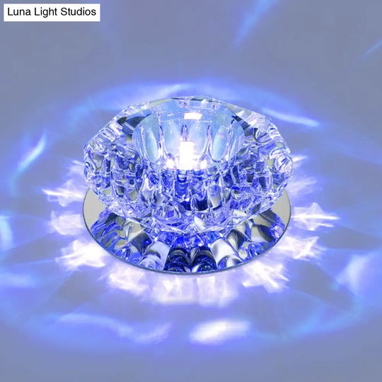Floral Flush Mount Led Ceiling Lamp With Clear Crystal Accents - Minimalistic Stainless Steel Design