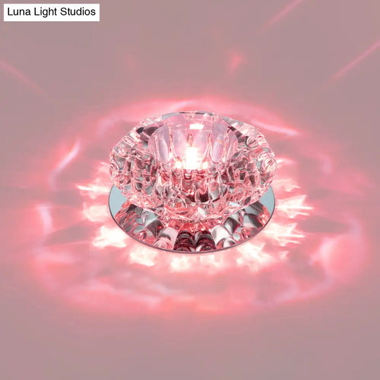 Floral Flush Mount Led Ceiling Lamp With Clear Crystal Accents - Minimalistic Stainless Steel Design