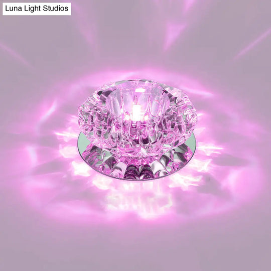 Floral Flush Mount Led Ceiling Lamp With Clear Crystal Accents - Minimalistic Stainless Steel Design