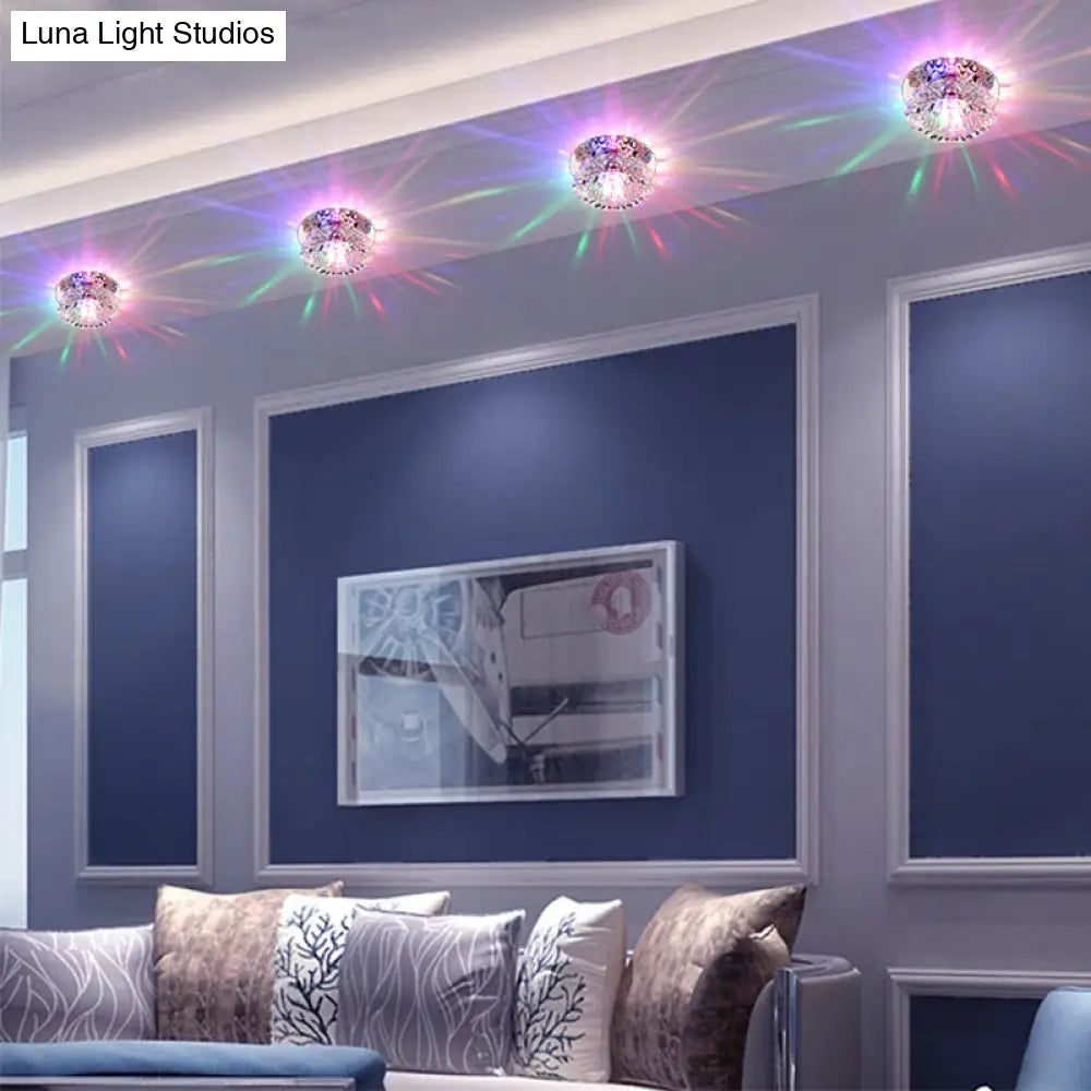 Floral Flush Mount Led Ceiling Lamp With Clear Crystal Accents - Minimalistic Stainless Steel Design