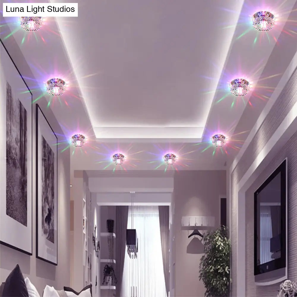 Floral Flush Mount Led Ceiling Lamp With Clear Crystal Accents - Minimalistic Stainless Steel Design