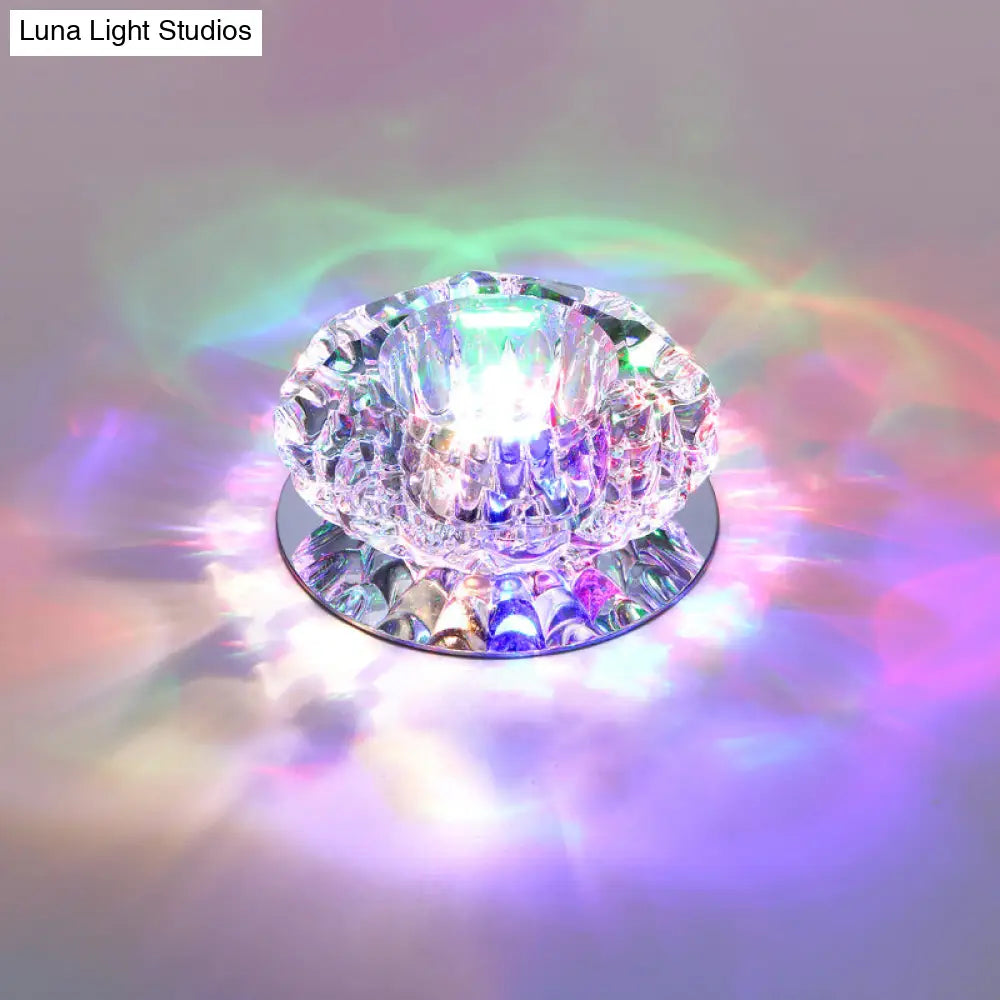 Floral Flush Mount Led Ceiling Lamp With Clear Crystal Accents - Minimalistic Stainless Steel Design