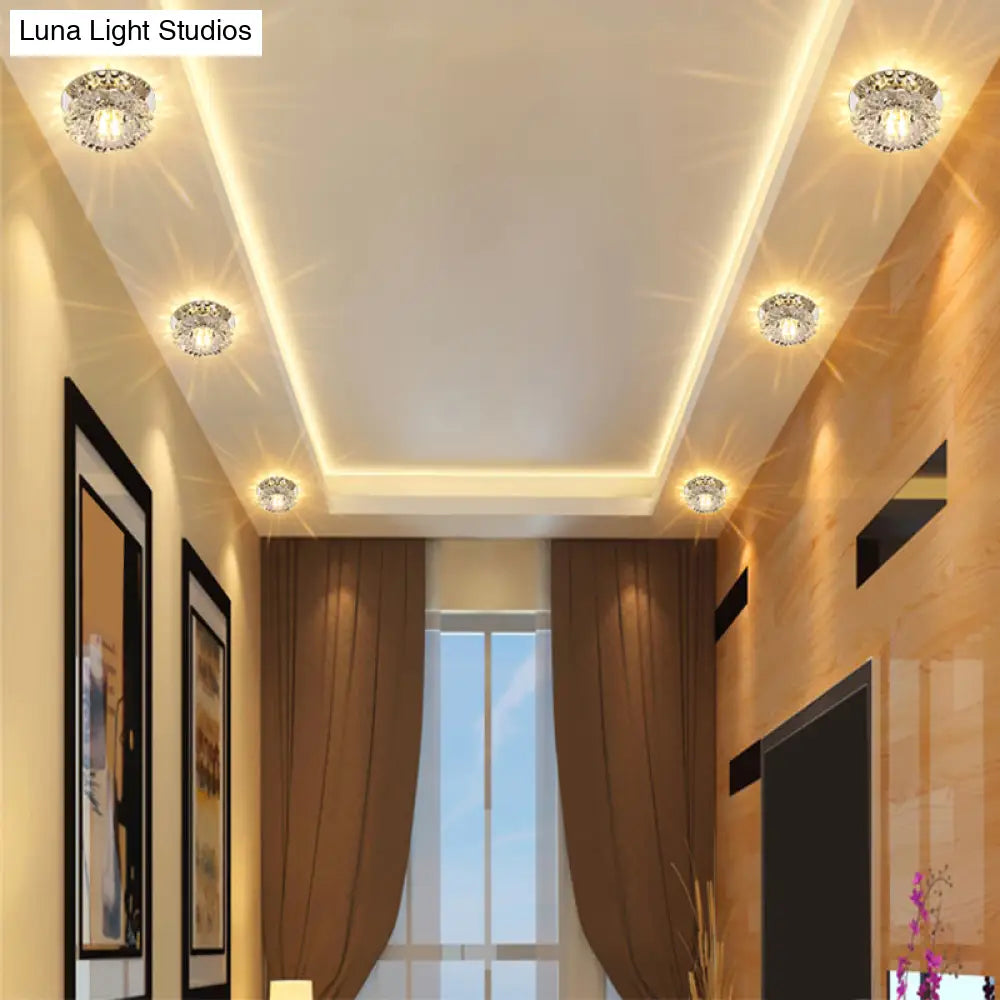 Floral Flush Mount Led Ceiling Lamp With Clear Crystal Accents - Minimalistic Stainless Steel