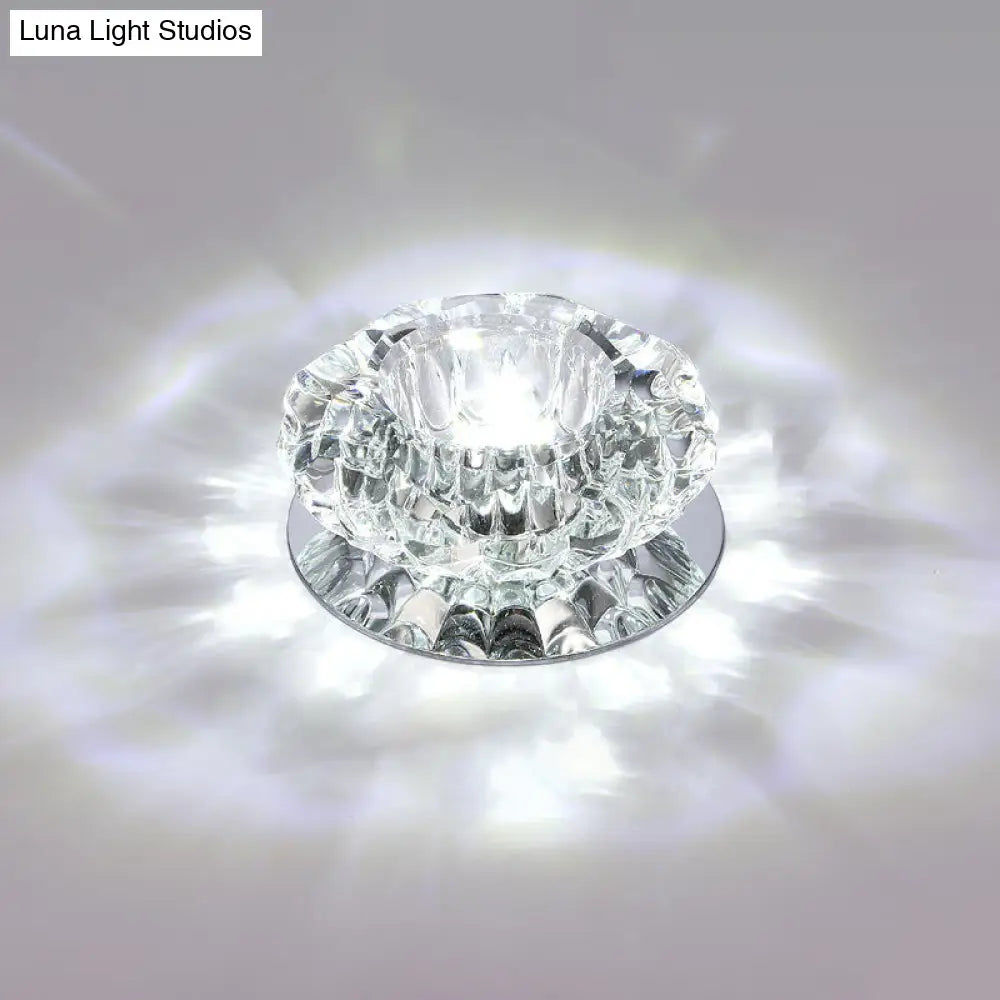 Floral Flush Mount Led Ceiling Lamp With Clear Crystal Accents - Minimalistic Stainless Steel Design