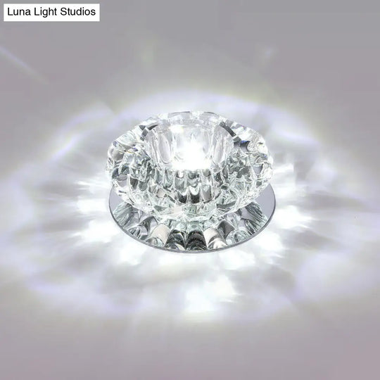 Floral Flush Mount Led Ceiling Lamp With Clear Crystal Accents - Minimalistic Stainless Steel Design