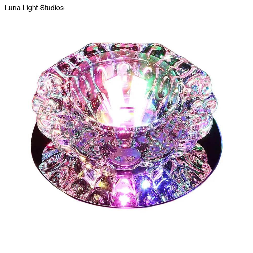 Floral Flush Mount Led Ceiling Lamp With Clear Crystal Accents - Minimalistic Stainless Steel