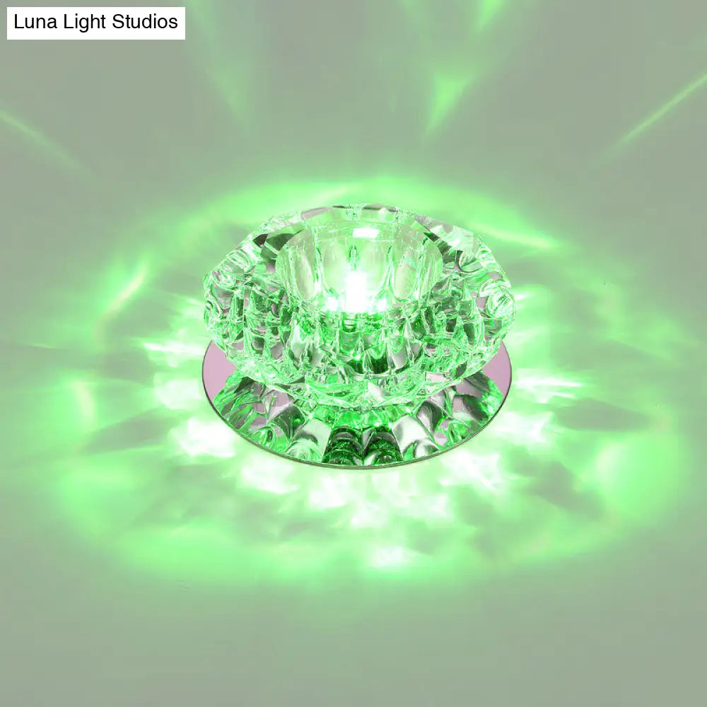 Floral Flush Mount Led Ceiling Lamp With Clear Crystal Accents - Minimalistic Stainless Steel Design