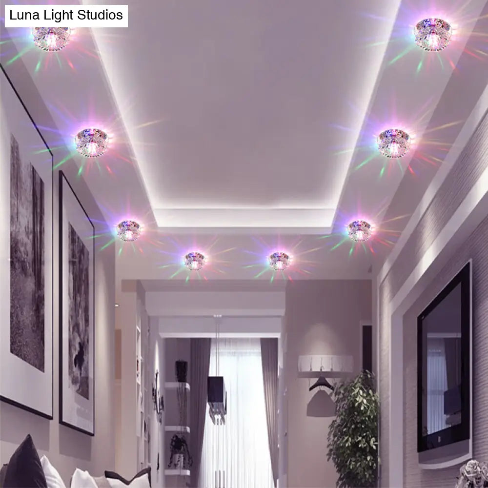Floral Flush Mount Led Ceiling Lamp With Clear Crystal Accents - Minimalistic Stainless Steel